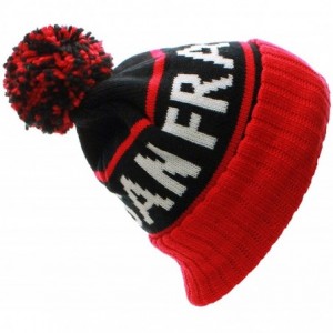 Skullies & Beanies USA Favorite City Cuff Cable Knit Winter Pom Pom Beanie Hat Cap - San Francisco - Black Red - C711Q2V63SV ...
