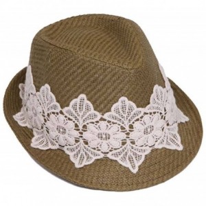 Sun Hats Womens Fedora Hat w/Floral Lace Band - Olive - C412I3TGM0D $44.80