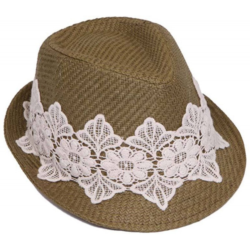 Sun Hats Womens Fedora Hat w/Floral Lace Band - Olive - C412I3TGM0D $45.31