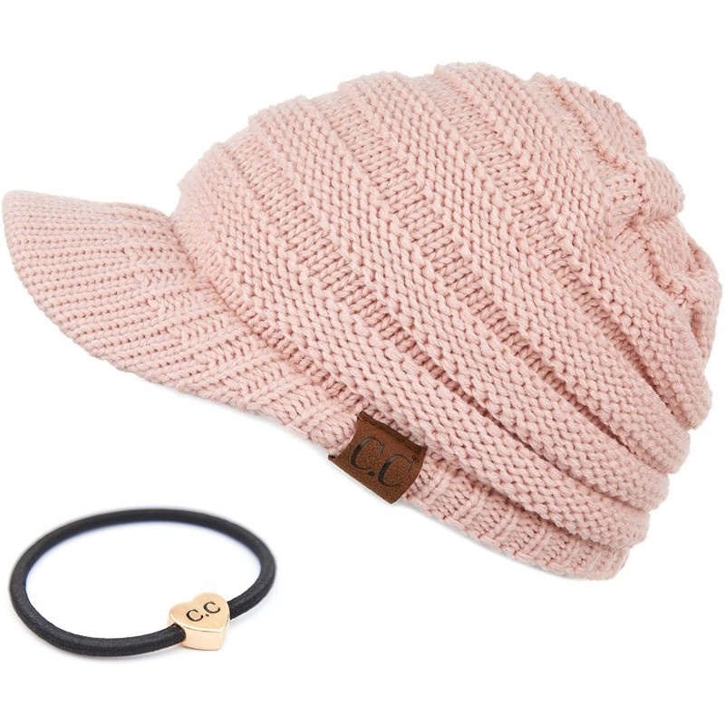Skullies & Beanies Hatsandscarf Exclusives Women's Ribbed Knit Hat with Brim (YJ-131) - Indi Pink With Ponytail Holder - CQ18...