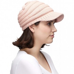 Skullies & Beanies Hatsandscarf Exclusives Women's Ribbed Knit Hat with Brim (YJ-131) - Indi Pink With Ponytail Holder - CQ18...