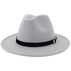Fedoras Belt Buckle Fedoras Women's Hat Wide Brim Jazz Hats Classic Mens Manhattan Hats - Light Gray - CA1935LMI2X $19.64