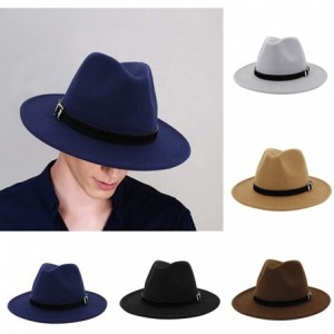 Fedoras Belt Buckle Fedoras Women's Hat Wide Brim Jazz Hats Classic Mens Manhattan Hats - Light Gray - CA1935LMI2X $16.94