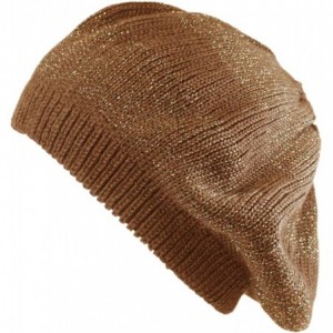 Berets Women's Warm Metallic Stripe Knit Beret Hat - Light Brown - C211LGXXYZ5 $18.67