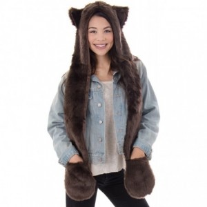 Skullies & Beanies Animal Hood Hat Scarf and Mitten Gloves 3-in-1 Multifunction Furry Hoodie - 7159_bear - CG18HHHGTG8 $34.46