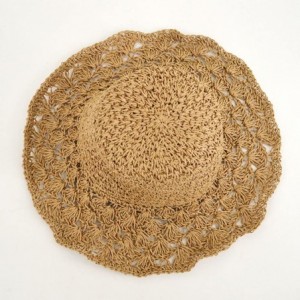 Sun Hats Womens Foldable Wide Brim Roll-up Crocheted Straw Hat Beach Sun Visor Cap UPF 50+ - Khaki - CT180NC74L0 $32.51