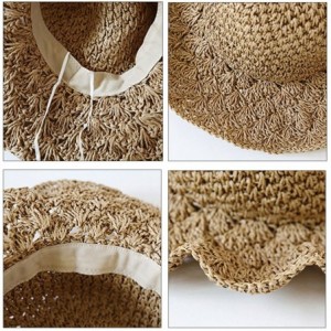 Sun Hats Womens Foldable Wide Brim Roll-up Crocheted Straw Hat Beach Sun Visor Cap UPF 50+ - Khaki - CT180NC74L0 $32.51