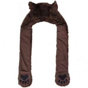 Skullies & Beanies Animal Hood Hat Scarf and Mitten Gloves 3-in-1 Multifunction Furry Hoodie - 7159_bear - CG18HHHGTG8 $34.46