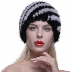Skullies & Beanies Women's Fur Hat Real Mink Fur Knit Beanie Cap Multicolor - Black & Voilet - CG12N8TQ5BP $75.62