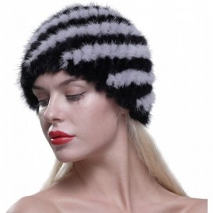 Skullies & Beanies Women's Fur Hat Real Mink Fur Knit Beanie Cap Multicolor - Black & Voilet - CG12N8TQ5BP $75.62