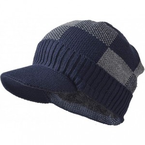 Skullies & Beanies Cable Visor Beanie Black Men Knit Winter Hats - B338-navy - CY18KLR4885 $28.36