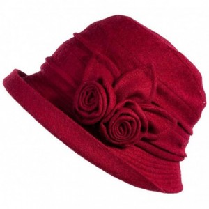 Bucket Hats Women Winter Wool Bucket Hat 1920s Vintage Cloche Bowler Hat with Bow/Flower Accent - 16076red_42ol - CV18Y05ESTA...
