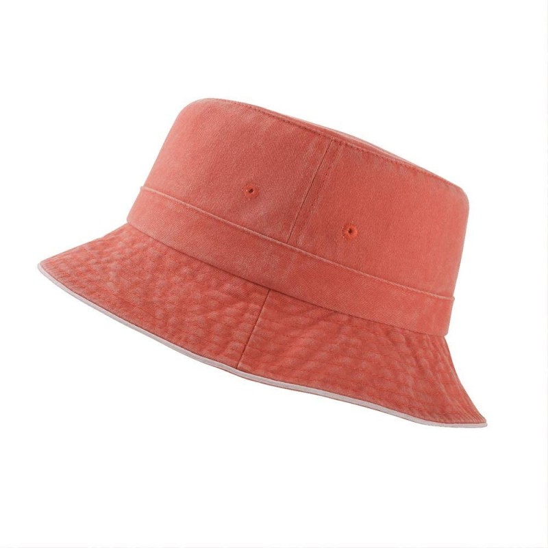 Bucket Hats Bucket Hats Beach Sun Hat Outdoor Washed Cotton Hat 100% Cotton for Women - Orange - C6198O5NK20 $19.38