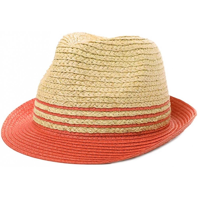 Fedoras Packable Straw Fedora Panama Sun Summer Beach Hat Cuban Trilby Men Women 55-61cm - Red/Beige_00734 - CN18RLLS6KG $41.49