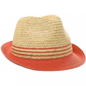 Fedoras Packable Straw Fedora Panama Sun Summer Beach Hat Cuban Trilby Men Women 55-61cm - Red/Beige_00734 - CN18RLLS6KG $41.49