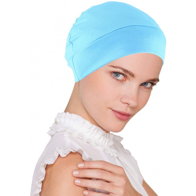 Skullies & Beanies Womens Soft Comfy Chemo Cap and Sleep Turban- Hat Liner for Cancer Hair Loss - 16- Sky Blue - CN12JDC66EV ...