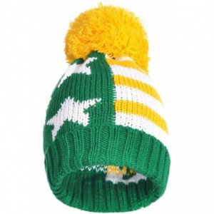 Skullies & Beanies American Flag Chunky Beanie with Pom Pom - Fall Winter Cuff Watch Cap - Knit Snowboarding Ski Hat - Green/...