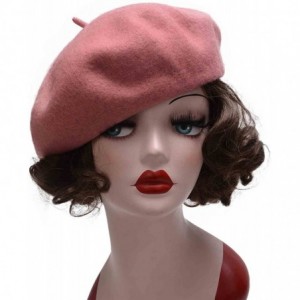 Berets Womens French Artist 100% Wool Beret Flat Cap Winter Warm Painter Hat Y63 - Dark Pink - CT186ZW4WOZ $19.88
