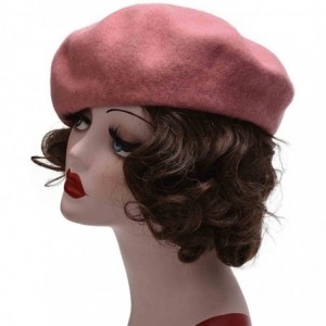 Berets Womens French Artist 100% Wool Beret Flat Cap Winter Warm Painter Hat Y63 - Dark Pink - CT186ZW4WOZ $19.88