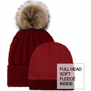 Skullies & Beanies Women's Winter Soft Knit Beanie Hat with Faux Fur Pom Pom - Fleece Lined_burgundy - C018S7SC24X $26.43