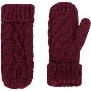 Skullies & Beanies 3 in 1 Women Soft Warm Thick Cable Knitted Hat Scarf & Gloves Winter Set - Burgundy Gloves W/ Lined - CB12...