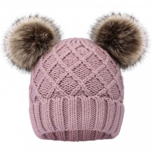 Skullies & Beanies Women Winter Cable Knit Fleece Lined Warm Pom Pom Beanie Hat - Pink_grid - CA18TC46ENC $26.84