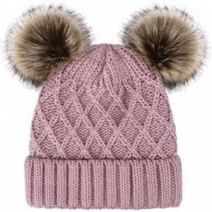 Skullies & Beanies Women Winter Cable Knit Fleece Lined Warm Pom Pom Beanie Hat - Pink_grid - CA18TC46ENC $26.84
