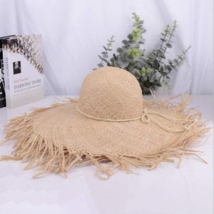 Sun Hats Natural Large Wide Brim Raffia Straw Hats Woven Circle Fringe Beach Cap Summer Hollow Out Big Straw Hat - Rose 1 - C...