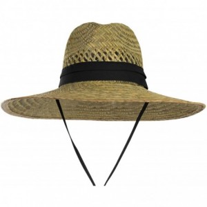 Sun Hats Vented Straw Lifeguard Sun Hat w/ 4.5-inch-Wide Brim & Chin Strap - One Size - CQ17XQCTITO $34.79
