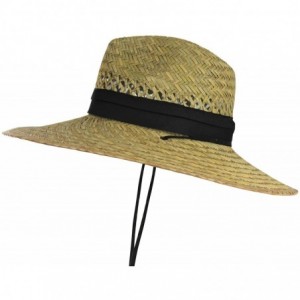 Sun Hats Vented Straw Lifeguard Sun Hat w/ 4.5-inch-Wide Brim & Chin Strap - One Size - CQ17XQCTITO $34.79