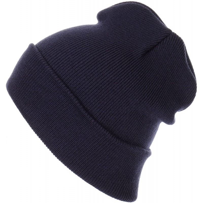 Skullies & Beanies Thick Plain Knit Beanie Slouchy Cuff Toboggan Daily Hat Soft Unisex Solid Skull Cap - Navy - CI188DD87I2 $...