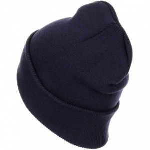 Skullies & Beanies Thick Plain Knit Beanie Slouchy Cuff Toboggan Daily Hat Soft Unisex Solid Skull Cap - Navy - CI188DD87I2 $...