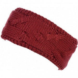 Cold Weather Headbands Womens Chic Cold Weather Enhanced Warm Fleece Lined Crochet Knit Stretchy Fit - Cable Knit Red - CT18G...