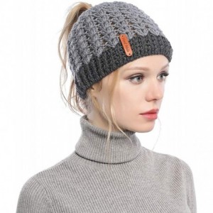 Skullies & Beanies Ponytail Beanie Hat for Women- Girls BeanieTail Soft Stretch Cable Knit Messy High Bun Winter Cap - Dark G...