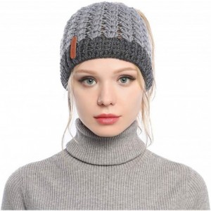 Skullies & Beanies Ponytail Beanie Hat for Women- Girls BeanieTail Soft Stretch Cable Knit Messy High Bun Winter Cap - Dark G...