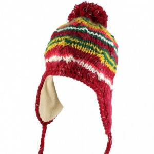 Skullies & Beanies Multi Stripe Knit Pom Pom Handmade Beanie Winter Ski Warm Hat - Red - CB11TJMVOX9 $20.63