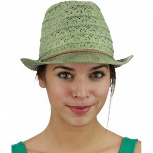 Fedoras Braided Trim Spring Summer Cotton Lace Vented Fedora Hat - Light Olive - CS17YKC258D $20.92