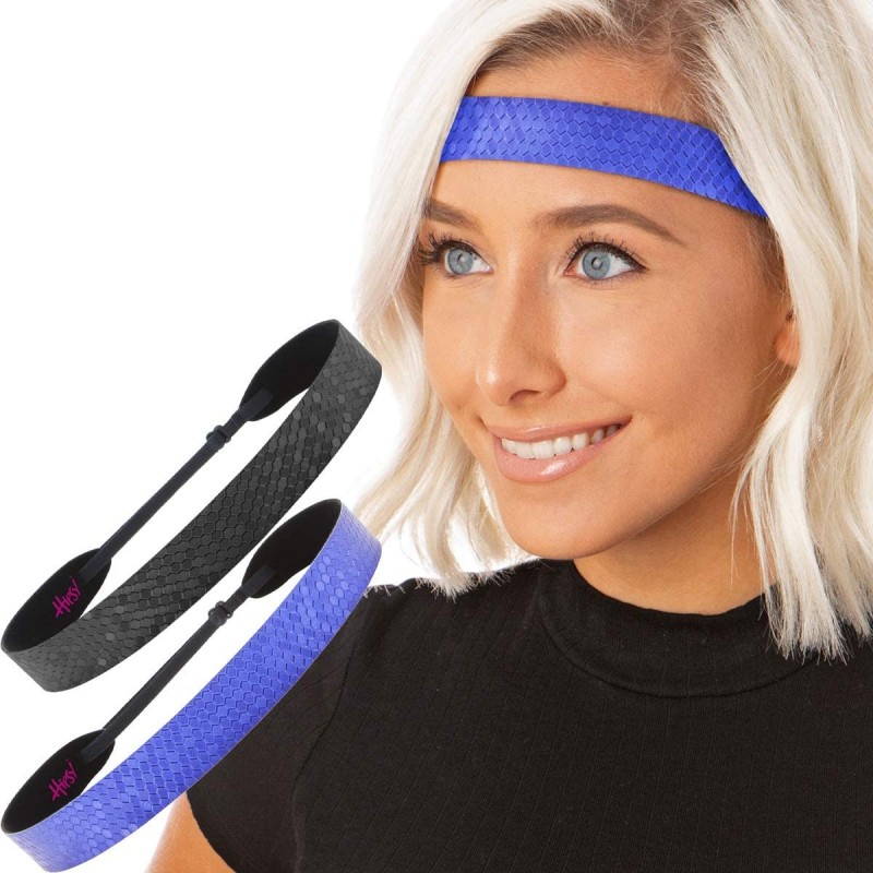 Headbands Women's Adjustable Non Slip Geo Sport Headband Multi Gift Pack - Black & Royal Blue Wide Geo 2pk - CC19770CK9S $25.26