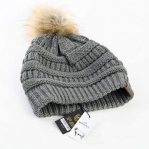Skullies & Beanies Women Hat Faux Fur Pom Pom Winter Wool Beanie Thick Knit Snow Ski Cable Cap - Grey - CR18L7UCC8M $21.97