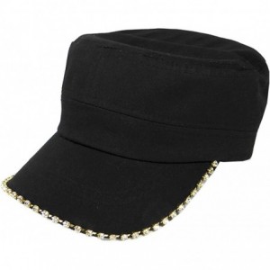 Baseball Caps Women's Military Cadet Army Cap Hat with Bling -Rhinestone Crystals on Brim - Black - CC18SZ42WUK $28.59