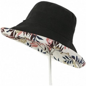 Sun Hats Bucket Hat for Women Double Side Wear Hat Girls Large Wide Brim Hat Packable Visor Caps - Black (Leaves) - CW18RX6GY...