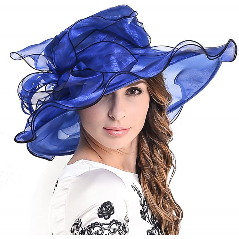 Sun Hats Fascinators Kentucky Derby Church Dress Large Floral Party Hat - Blue/Black - CM12DLX4P0F $48.78
