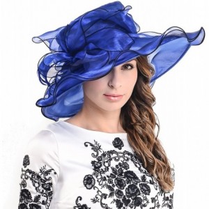 Sun Hats Fascinators Kentucky Derby Church Dress Large Floral Party Hat - Blue/Black - CM12DLX4P0F $48.78