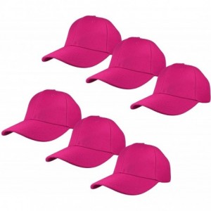 Baseball Caps Plain Blank Baseball Caps Adjustable Back Strap Wholesale Lot 6 Pack - Hot Pink - CS18U9QT4QD $32.53