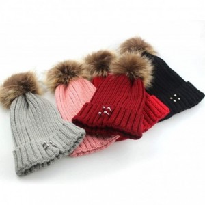 Skullies & Beanies Unisex Funny Winter Hat w/Fake Beard Detachable Beard Beanie Hand-Knit Hat - Pom Poms Pink - CI1935MI6MO $...