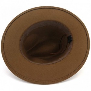 Fedoras Men Women Vintage Felt Fedora Hat Wide Brim Panama Hats with Buckle - Khaki - CW18SR5UE3O $26.64