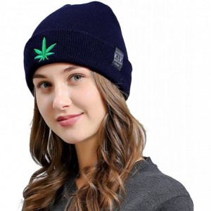 Skullies & Beanies Women's Green Leaves Winter Wool Cap Hip hop Knitting Skull hat - Navy - CP188U5NHW6 $22.89