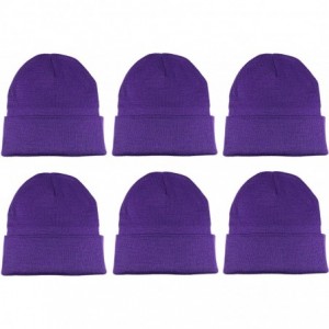 Skullies & Beanies Unisex Knitted Winter Beanie Hat 6 Pcs - Purple - C018K0SCRXA $30.03
