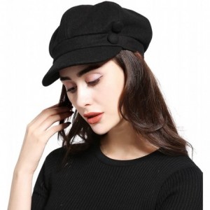 Newsboy Caps Melton Wool Newsboy Gatsby Ivy Baker Boy Cap Visor Beret Cabbie Hat for Ladies - 6 Panel-black - C61889CZGZU $24.73