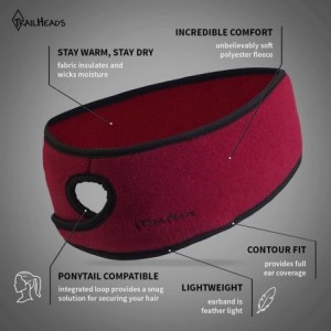 Balaclavas Women's Ponytail Headband - Fleece Earband - Winter Running Headband - Cherry Red / Black - C6113Y96LFJ $34.44